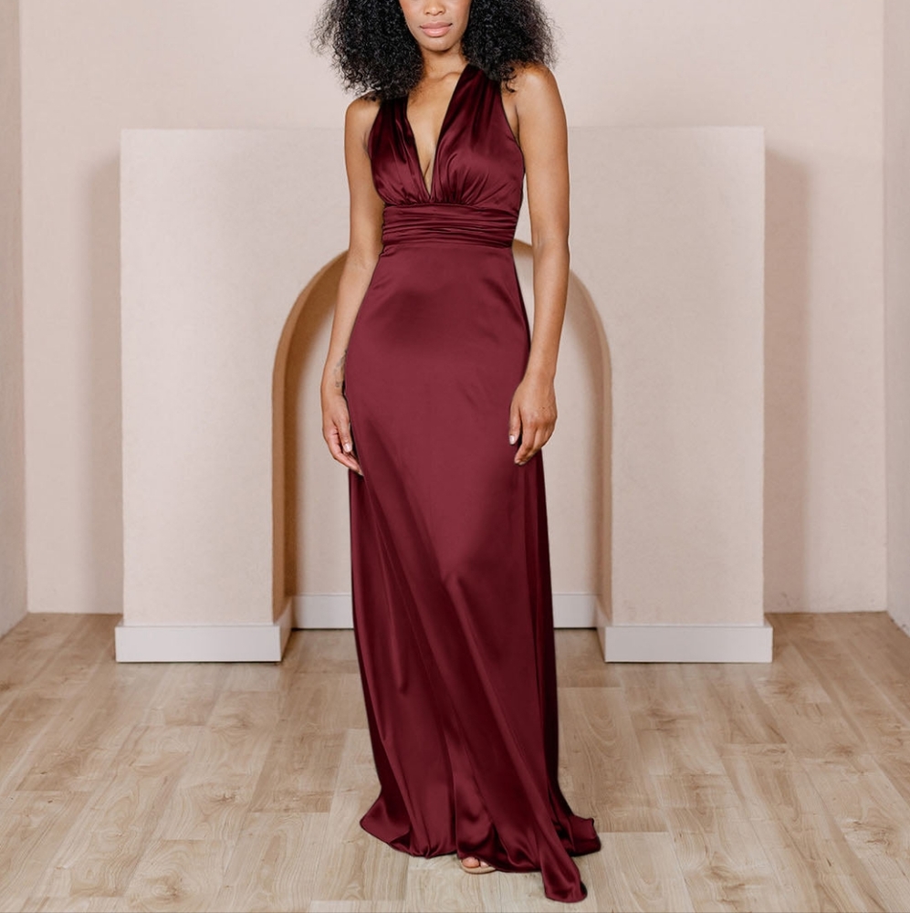 Burgundy Satin Bridesmaid Dress
